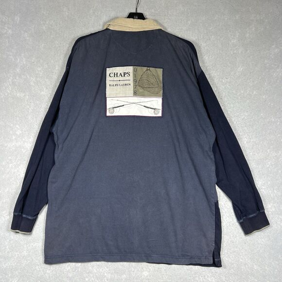 VTG Chaps Ralph Lauren Rugby Polo Shirt Corduroy Men XL Fishing 01978 Colorblock - Picture 1 of 12